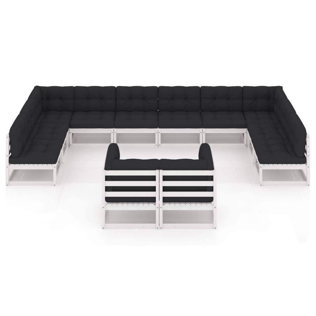 12-tlg. Garten-Lounge-Set mit Kissen Weiss Kiefer Massivholz